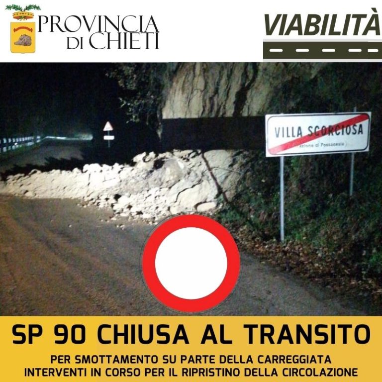 chiusura al transito della SP90 “Scorciosa” per smottamento