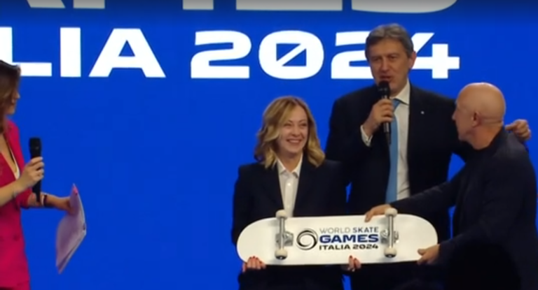 Il Presidente Meloni alla presentazione dei World Skate Games Italia 2024