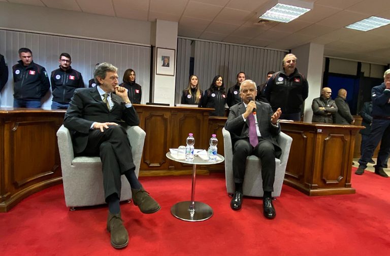 Il Ministro Piantedosi ieri all’Aquila, per l’inaugurazione della centrale unica Nue 112 L’Aquila