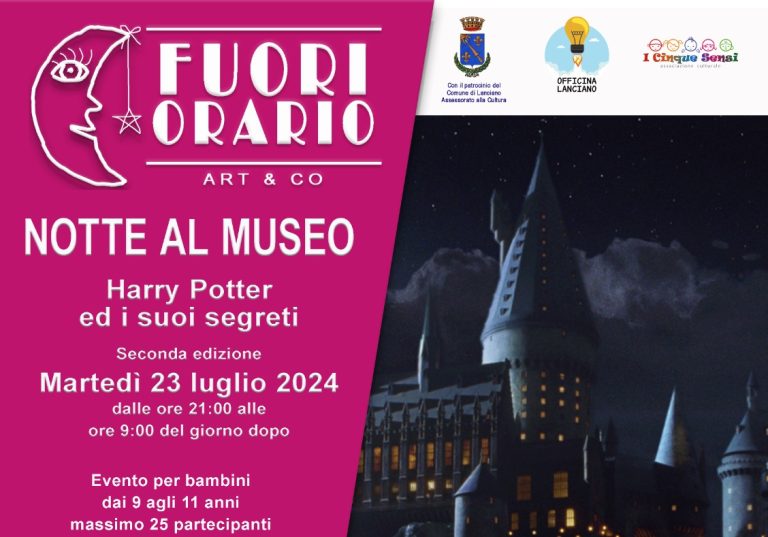 Lanciano, il 23 luglio seconda edizione di “Una notte al Museo” per i bambini dai 9 agli 11 anni