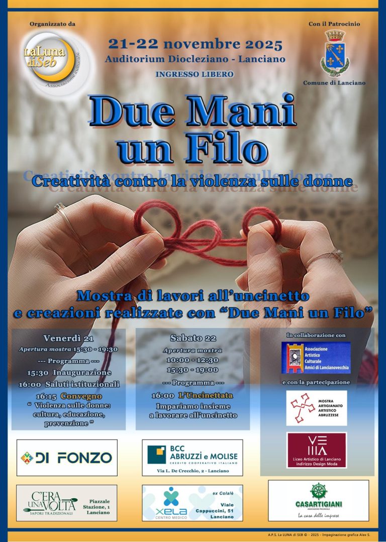 “Due Mani…un filo” il 21 e 22 al Diocleziano la creatività contro la violenza sulle donne