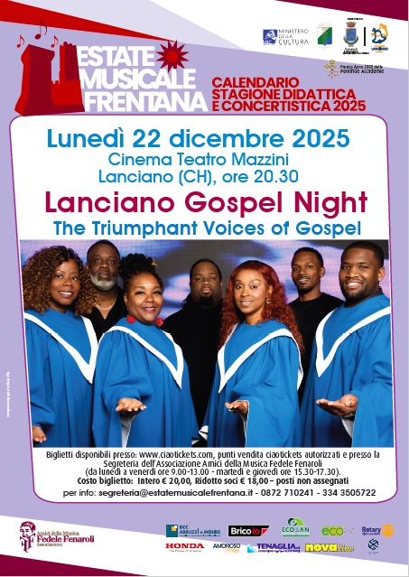 Lanciano, lunedì 22 al “Mazzini” torna il gospel dell’Estate Musicale Frentana